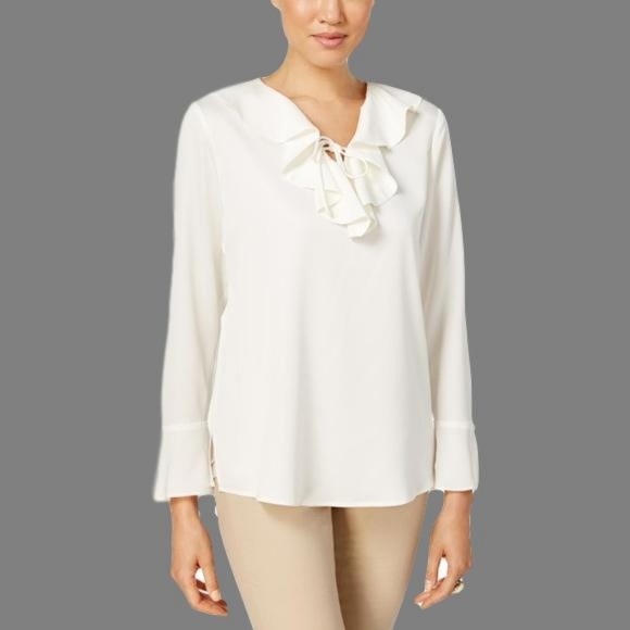Charter Club Tops - Charter Club Ruffled Long Sleeve Blouse White